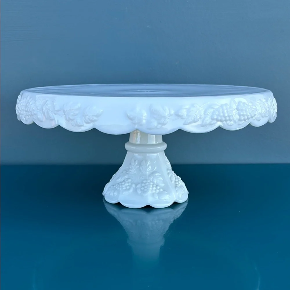 Vintage Westmoreland Milk Glass Paneled Grape Pedestal Cake Stand